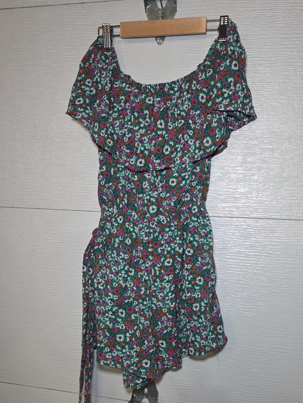 Floral Green One-Shoulder Summer Dress with Ruffle